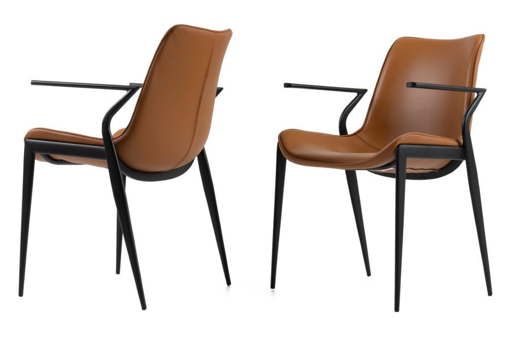 VIG Furniture Osprey Vegan Leather Armchair Set Of 2 With Curved Back, Iron Frame, High-Density Foam Comfort Camel Dining Chair VGHR-3568-N-CML