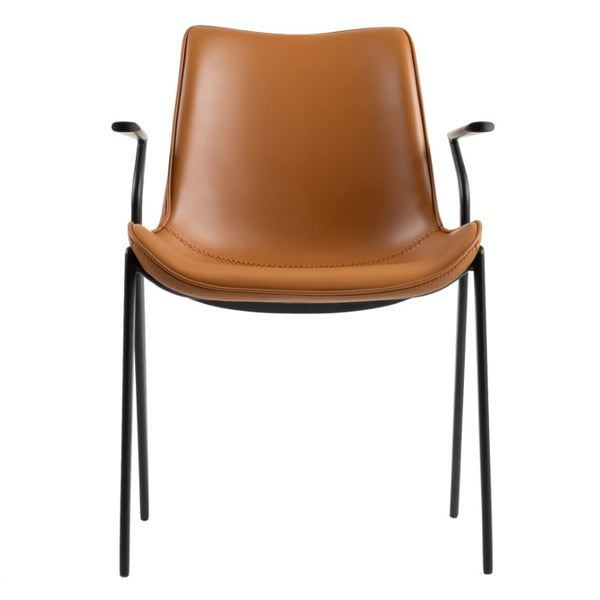 VIG Furniture Osprey Vegan Leather Armchair Set Of 2 With Curved Back, Iron Frame, High-Density Foam Comfort Camel Dining Chair VGHR-3568-N-CML