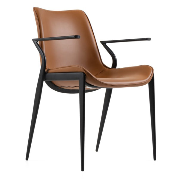 VIG Furniture Osprey Vegan Leather Armchair Set Of 2 With Curved Back, Iron Frame, High-Density Foam Comfort Camel Dining Chair VGHR-3568-N-CML