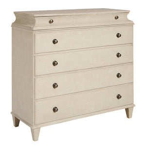 5-Drawer Bachelor's Chest with Jewelry Tray Natural with Almond milk faux linen finish P301055 Pulaski Furniture