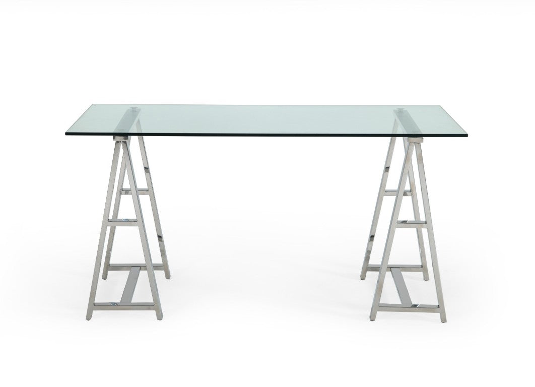Modrest Ostro Modern Stainless Steel + Glass Desk - Thumbnail 3