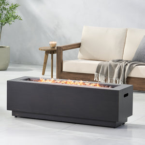 English Elm 40" Outdoor Propane Fire Pit 50000 Btu Powder Coated Iron Rectangular Patio Warmer 62836.00BRN-50K