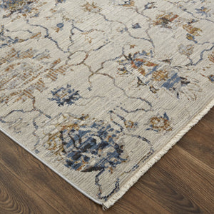 Feizy Rugs Kaia Soft Touch Low Pile Floral & Botanical Area Rug - Durable, Fade-resistant, Timeless Elegance Ivory,Orange,Blue Polypropylene,Viscose,Polyester Kai39gpfivymlth18