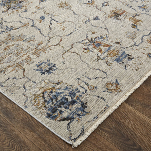 Feizy Rugs Kaia Soft Touch Low Pile Floral & Botanical Area Rug - Durable, Fade-resistant, Timeless Elegance Ivory,Orange,Blue Polypropylene,Viscose,Polyester Kai39gpfivymlth18