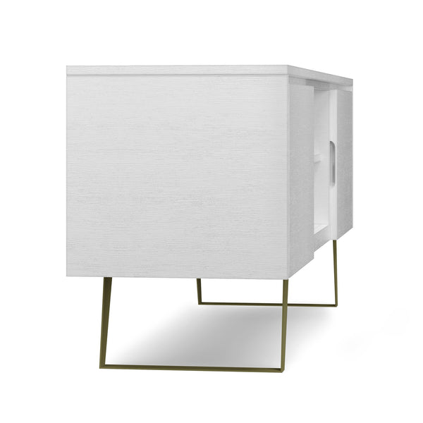 English Elm Lowry Tv Media Stand - Vintage Industrial White Acacia With Metal Accents For Modern Living Rooms B136P158867