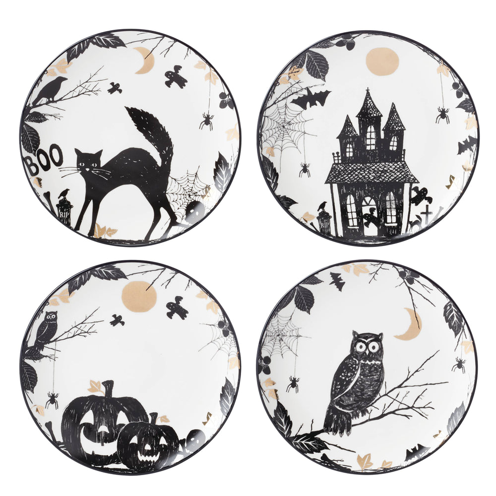 Lenox Vintage Halloween Haunted Accent Plates, Set of 4 Multi, WHITE PORCELAIN 896871
