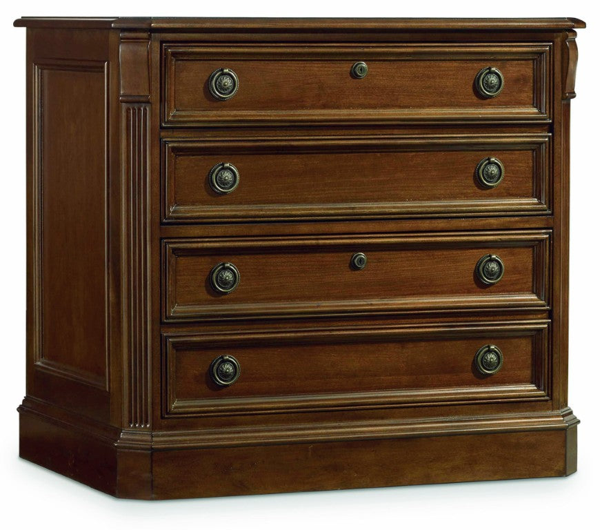 Hooker Furniture Brookhaven Distressed Cherry Lateral File With Locking Drawers, Bronze Ring Pulls, Anti-Tilt Stability Medium Brown 281-10-566