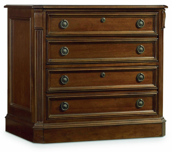 Hooker Furniture Brookhaven Distressed Cherry Lateral File With Locking Drawers, Bronze Ring Pulls, Anti-Tilt Stability Medium Brown 281-10-566