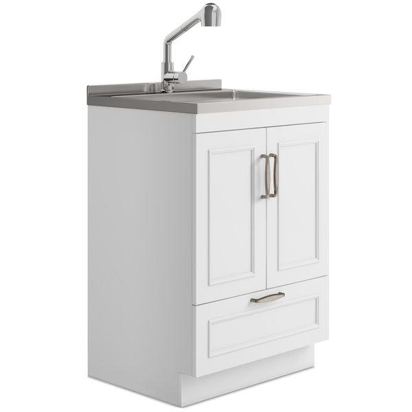 English Elm Cardinal 24" Laundry Cabinet With Deep Stainless Steel Sink & Pull-Out Faucet - Stylish Storage Solution B136P158791