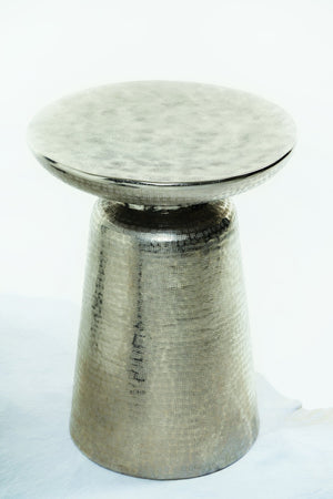 Bernhardt Bernhardt Lorraine Sculptural Round Chairside Table, Nickel Finish Conical Pedestal, 15" Compact Glam 375172