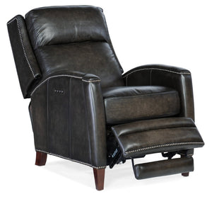 Hooker Furniture Declan Leather Power Recliner With Headrest, Antique Gold Nailhead Trim, Usb Port, Dark Wood Legs Brown RC251-PH-089