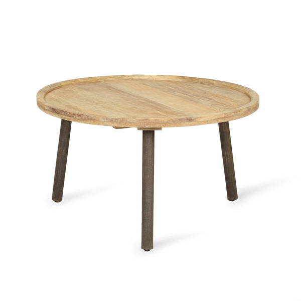 English Elm Christopher Knight Home® - Round Round Table K/D Mango Wood Coffee Table Natural & Black Finish, Lipped Edge, Handcrafted Charm (36x35x5) 66706.00