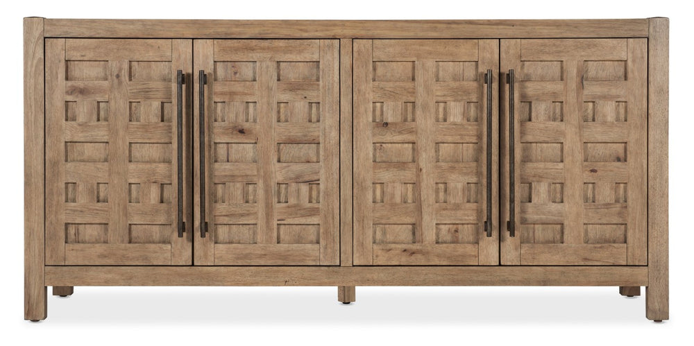 Hooker Furniture Vineyard Rustic Sonoma Buffet With Pecky Hickory & Travertine Top, Fretwork Doors, Soft-Close Drawers 6952-75900-80
