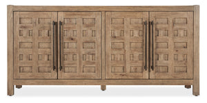 Hooker Furniture Vineyard Rustic Sonoma Buffet With Pecky Hickory & Travertine Top, Fretwork Doors, Soft-Close Drawers 6952-75900-80