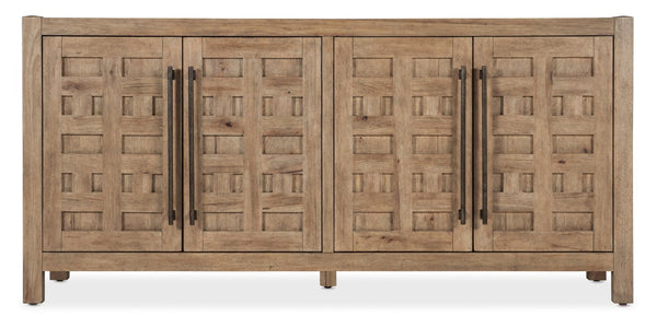 Hooker Furniture Vineyard Rustic Sonoma Buffet With Pecky Hickory & Travertine Top, Fretwork Doors, Soft-Close Drawers 6952-75900-80