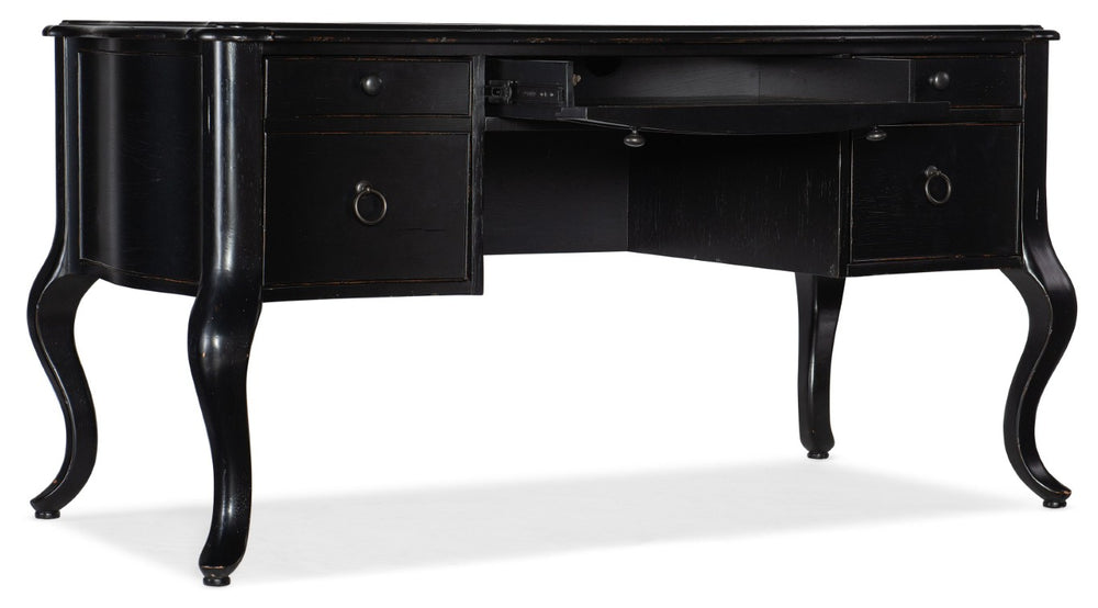 Hooker Furniture Bristowe Executive Desk With Pecan Veneers, Tuxedo Black Finish, Cabriolè Legs & Hidden Storage 5971-10458-99