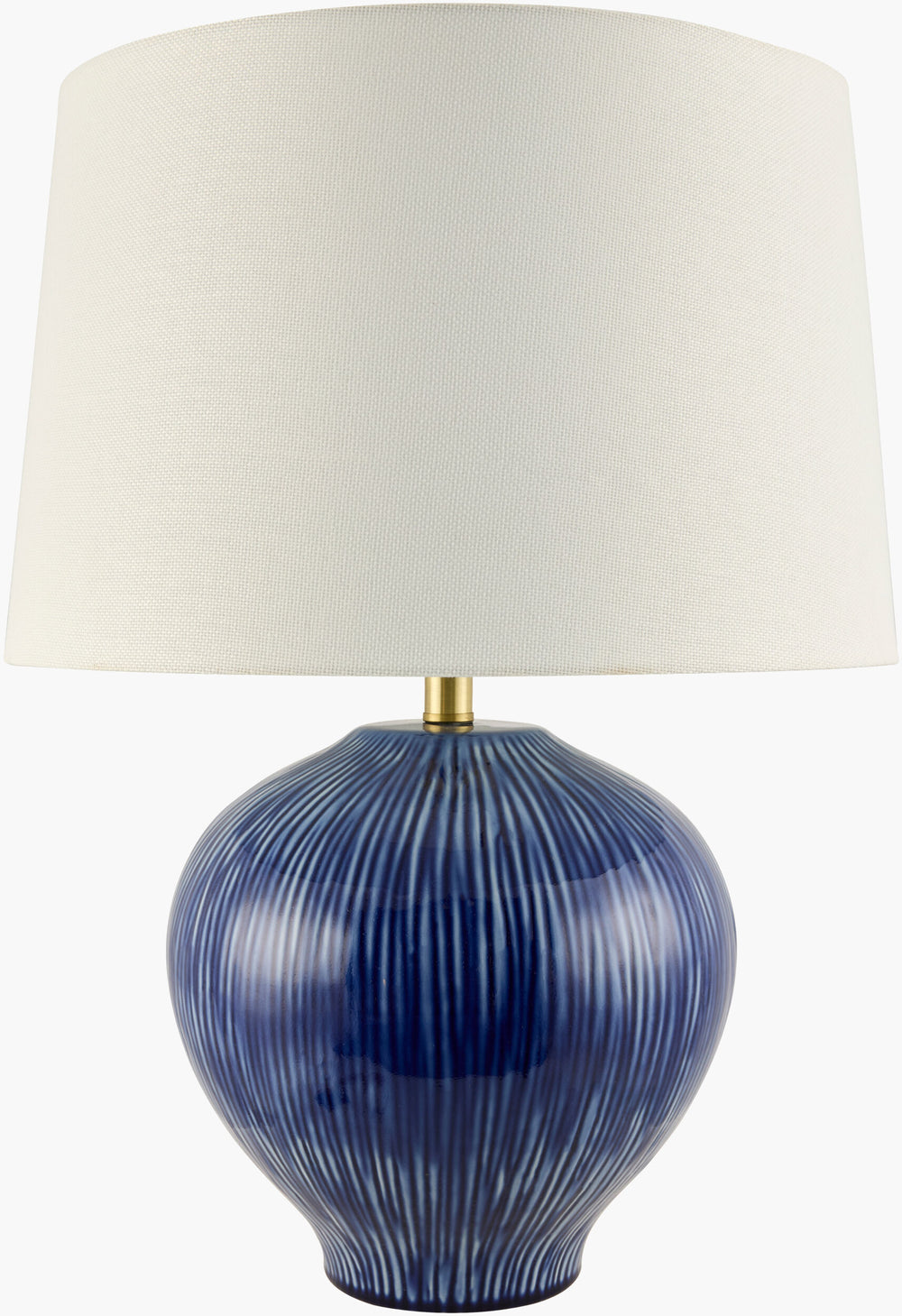 Surya Otaki Accent Table Lamp - 24" Tall Hand-painted Ceramic Charm With Dual-material Shade & Iron Finial Body, Navy,Shade, White,Finial, Metallic ,Gold,Harp, Metallic ,Gold,Cord, Translucent Ceramic,Linen,Polyester,Iron Otk-001