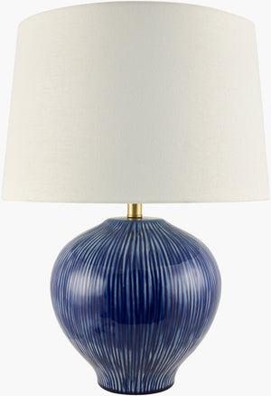 Surya Otaki Accent Table Lamp - 24" Tall Hand-painted Ceramic Charm With Dual-material Shade & Iron Finial Body, Navy,Shade, White,Finial, Metallic ,Gold,Harp, Metallic ,Gold,Cord, Translucent Ceramic,Linen,Polyester,Iron Otk-001