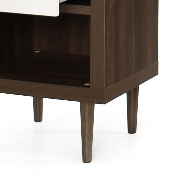 English Elm 1-drawer Nightstand with Splayed Rubberwood Legs and Open Shelf Mid-century Bedroom 72036.00