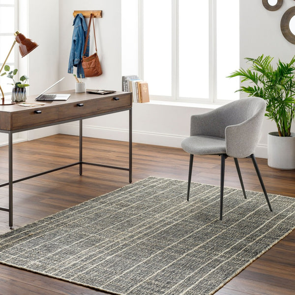 Livabliss Otto Handwoven Flatweave Rug Jute Wool Blend Scandinavian Modern Entryway Accent Black, Ivory 9' x 12' OTT2300-912