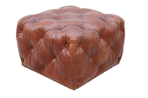 Pasargad Home Paris Club Brown Genuine Leather Tufted Ottoman - Timeless Elegance for Any Room