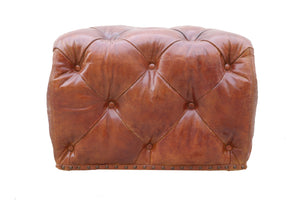 Pasargad Home Paris Club Brown Genuine Leather Tufted Ottoman - Timeless Elegance for Any Room