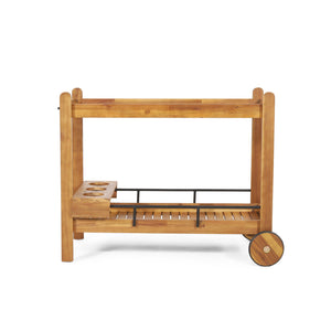 English Elm Christopher Knight Home® - LOUISIANA Bar Cart – Black Metal & Acacia Wood, Transitional Slat Design, Mobile with Wine Rack and Wheels 72835.00