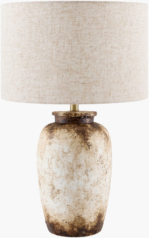 Surya Ostuni Cement Base Table Lamp with Linen Shade for Warm Ambient Living Room Light OTU-001