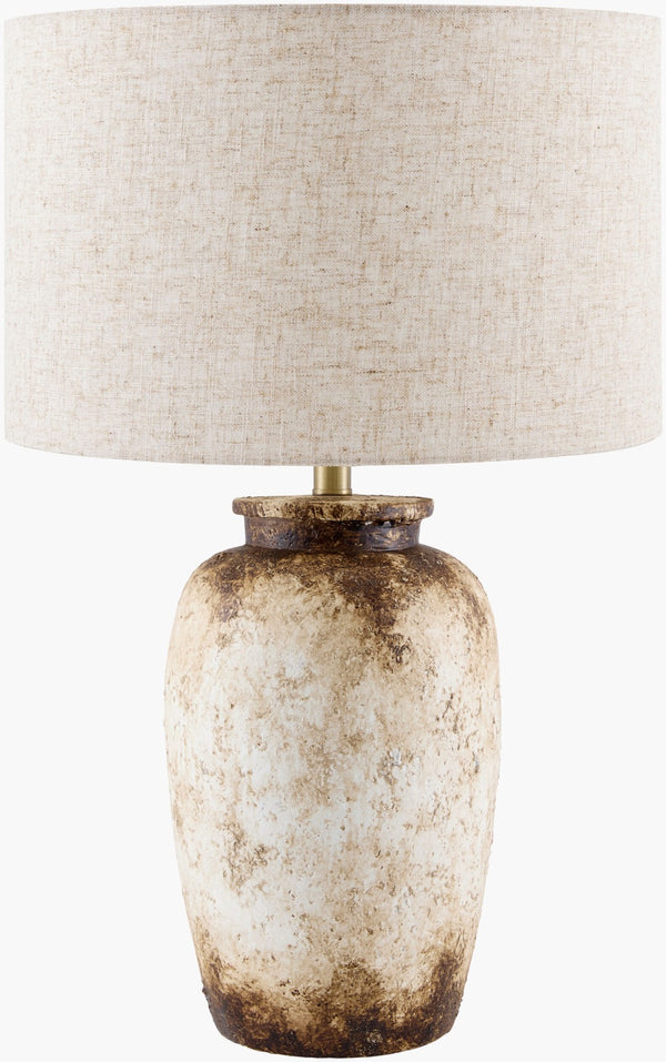 Surya Ostuni Cement Base Table Lamp with Linen Shade for Warm Ambient Living Room Light OTU-001