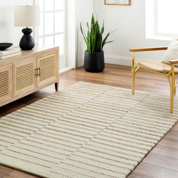 Livabliss Ottawa Hand Tufted Wool Blend Area Rug for Entryways Sustainable Pet Fiber Accent Beige, Tan 5' x 7'6" OTW2304-576