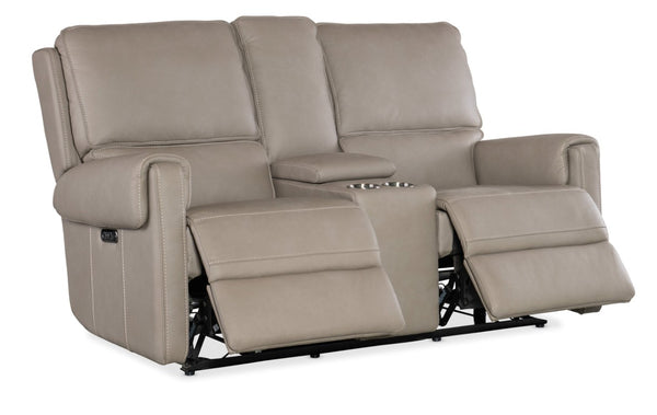 Hooker Furniture Somers Power Reclining Console Loveseat With Zero-Gravity Recline, Usb, Cupholders, Leather_Too Light Gray SS718-PHZC2-090