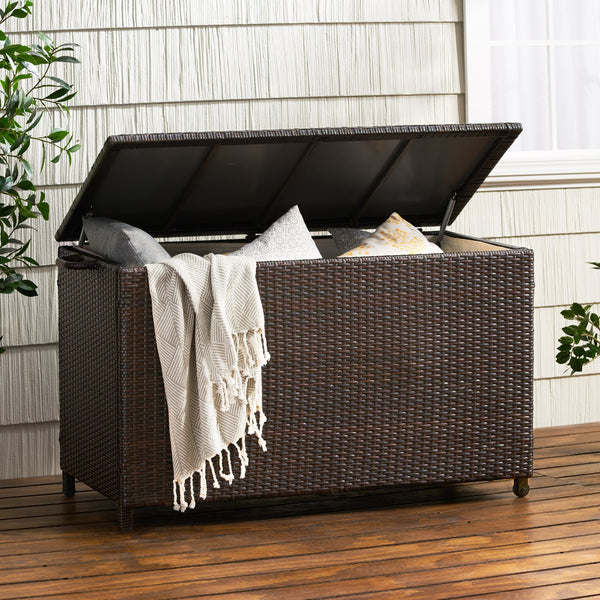 English Elm Blake Outdoor Wicker Storage Box with Wheels for Patio Cushions and Garden Gear 54153.00BRN