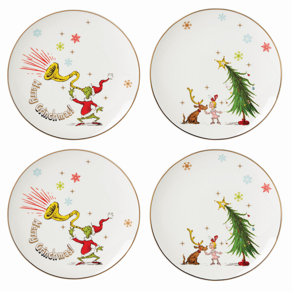 Lenox Merry Grinchmas Assorted Accent Plates, Set of 4 Green, IVORY PORCELAIN 894166