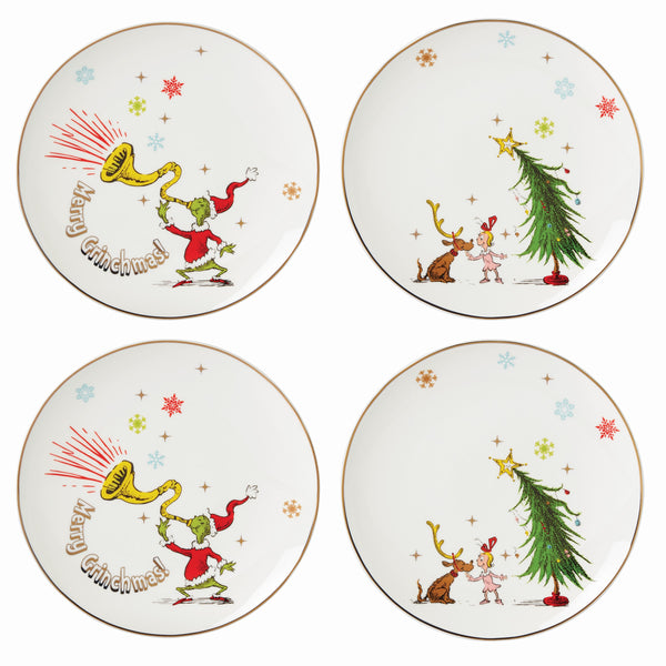 Lenox Merry Grinchmas Assorted Accent Plates, Set of 4 Green, IVORY PORCELAIN 894166