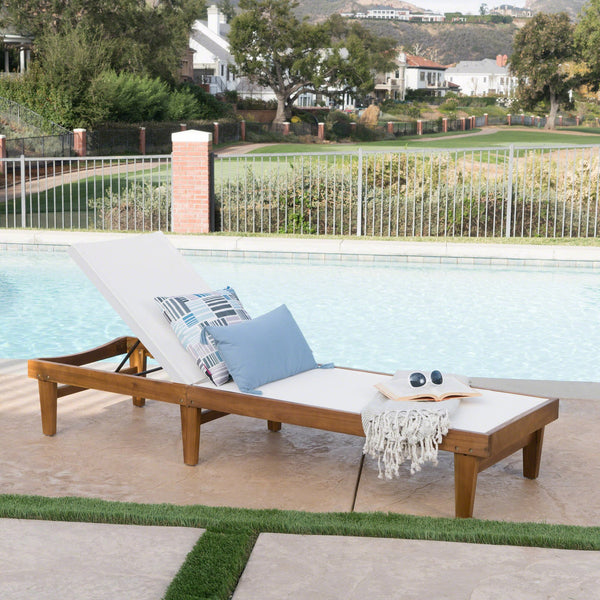 English Elm Summerland Acacia Wood Outdoor Chaise Lounge with Breathable Mesh Seat for Patio 60018.00