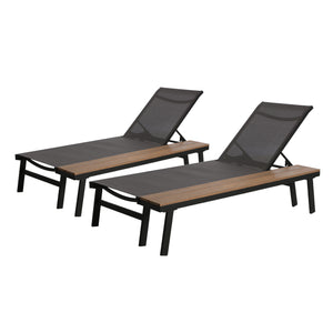 English Elm Christopher Knight Home® - Waterloo Outdoor Chaise Lounge Set Of 2 With Adjustable Recline & Attached Wood Side Table 62756.00BLKMP2