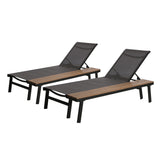 Christopher Knight Home® - Noble House - Waterloo Outdoor Mesh and Aluminum Chaise Lounge with Side Table - Set of 2