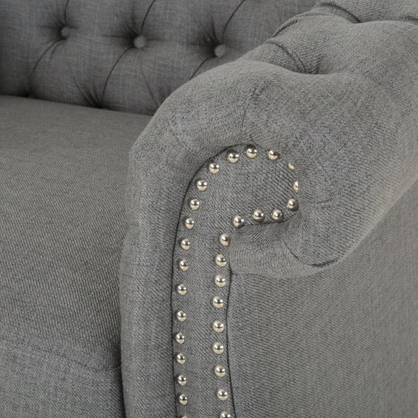 English Elm Christopher Knight Home® - Chesterfield Velvet Club Chair with Birch Wood Legs — Luxurious Textures, Deep Comfort, Elegant Accent Seating DARK GREY 34.75 L x 34 W x 24.75 H 66583.00FDGRY