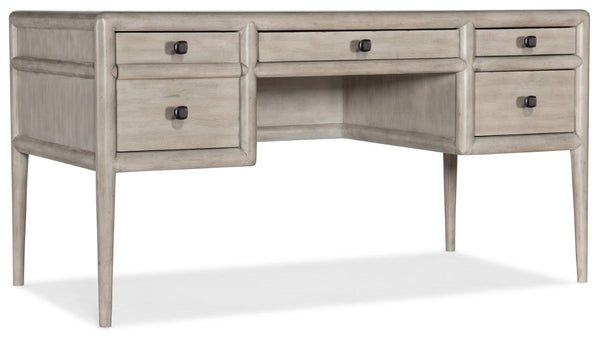 Hooker Furniture Burnham Transitional Writing Desk In Grey Mink Distressed Alder Veneer With Dark Bronze Hardware, Organized Storage And Cable Management 5921-10458-90