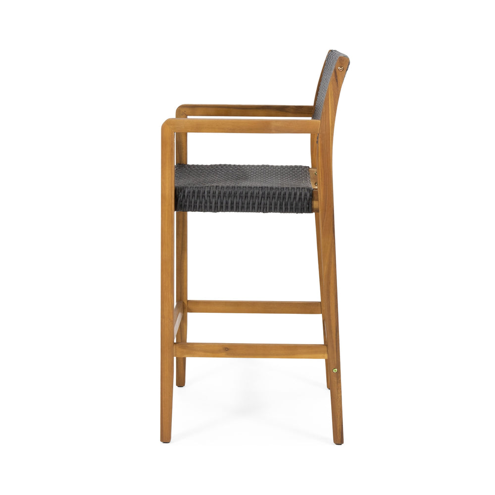 English Elm Christopher Knight Home® - GENESEE Acacia Wood Outdoor Bar Stools Set of 2 — Teak Finish Faux Rattan Seats, Handcrafted Elegance 68991.00PEBLK