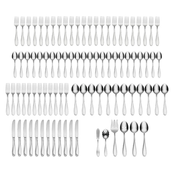Lenox Oneida Cresta 90 Piece Everyday Flatware Set, Service for 12 Metallic, STAINLESS METAL H097090A