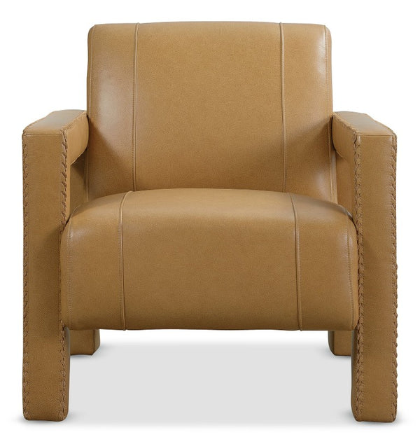 Hooker Furniture Covette Semi-Aniline Leather Accent Chair With Ladder Stitch Detail, Open-Arm Modern Comfort Statement Brown CC842-080