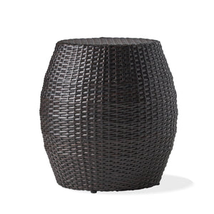 English Elm Outdoor Wicker Bombe Side Table Sculptural Iron Frame Weather Resistant Patio Accent Brown Multi 60746.00MBN