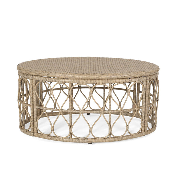 English Elm Christopher Knight Home® - BRUCE Wicker Rattan Coffee Table with Boho Weave Top, Durable Polyethylene Construction, 32.5"W Brown 70417.00LBRN