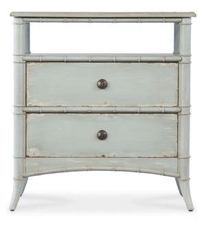 Hooker Furniture Charleston Nightstand With White Heron Finish, Cathedral Cherry Veneers, Self-Closing Drawers, Open Shelf Blues 6750-90216-40