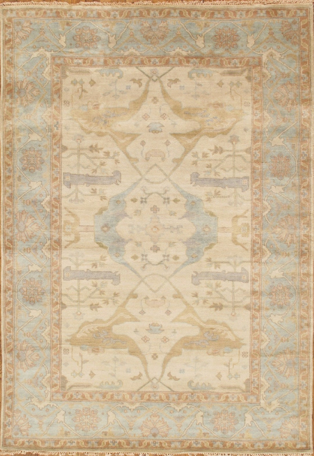 Pasargad Home Oushak Collection Hand-knotted Wool Runner Rug - Timeless Elegance For Every Room   Ps-1 Iivo/L.Blu 4x6
