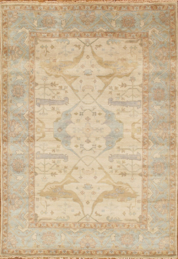 Pasargad Home Oushak Collection Hand-knotted Wool Runner Rug - Timeless Elegance For Every Room   Ps-1 Iivo/L.Blu 4x6