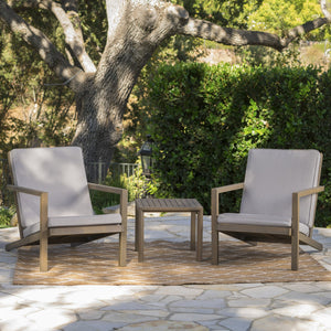 English Elm Christopher Knight Home® - LEAH Acacia 3-Piece Outdoor Chat Set with Water-Resistant Cushions and Slat Paneled Tabletop Beige 40 L x 25.75 W x 18.75 H 60915.00GRY