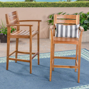 English Elm Wood Acacia Bar Stool with Ladder Back and Slatted Seat for Kitchen or Patio 62719.00