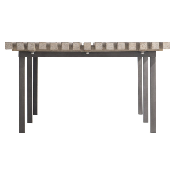 Bernhardt Bernhardt Kingston Teak Cocktail Table 62" — Sea Oat Slatted Top, Gun Metal Legs, Outdoor Durable Elegance X07021
